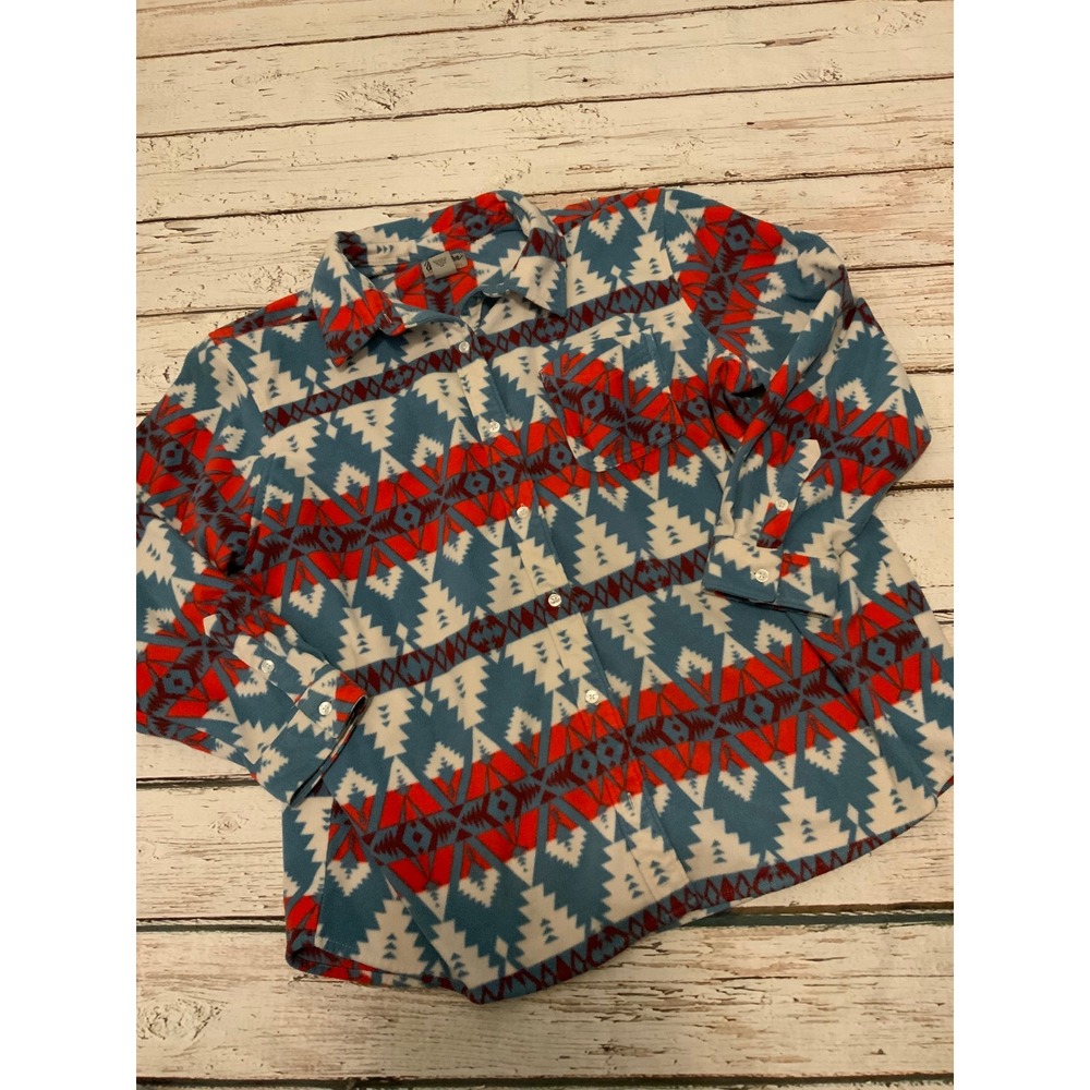 Wrangler Wrancher Fleece Shirt XXL Women's Blue Red Aztec Southwestern Geometric